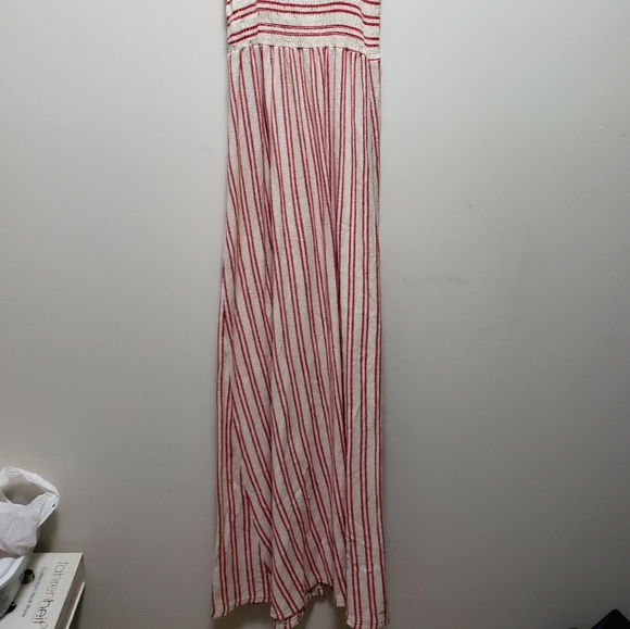 Caution To The Wind Maxi Shoulder Strap Red & Cream Striped Dress Soft Women M - Picture 3 of 6